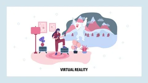 Virtual relity game. VR goggles and videogame console. Augmented reality Stockillustratie