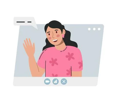 Virtual remote work. Window with a girl office colleague. Online remote video イラスト素材