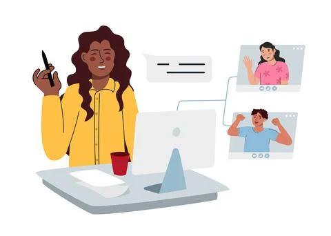 Virtual remote work. Windows with office colleagues. Online remote video conf Stock Illustration