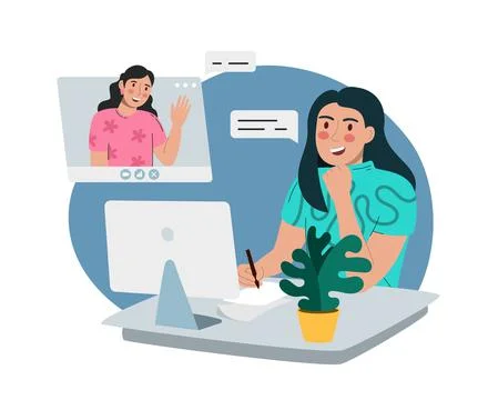Virtual remote work. Windows with office colleagues. Online remote video conf Stock Illustration