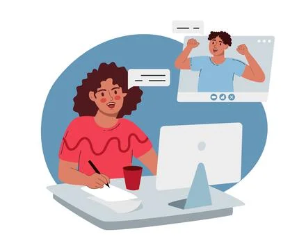 Virtual remote work. Windows with office colleagues. Online remote video conf Stock Illustration