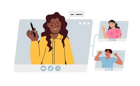 Virtual remote work. Windows with office colleagues. Online remote video conf Stock Illustration