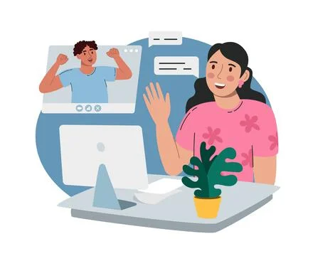 Virtual remote work. Windows with office colleagues. Online remote video conf Stock Illustration