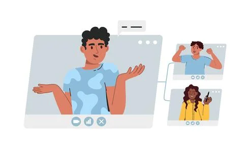 Virtual remote work. Windows with office colleagues. Online remote video conf Stock Illustration