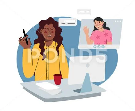 Virtual remote work. Windows with office colleagues. Online remote ...