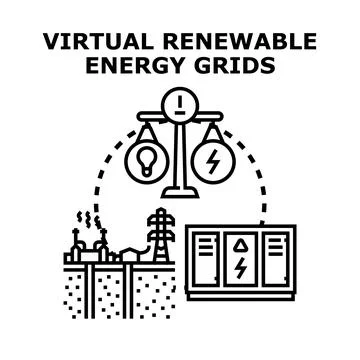 Virtual renewable energy grids balancing energy demand and supply concept Stock Illustration