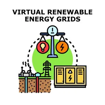 Virtual renewable energy grids balancing energy demand and supply concept Stock Illustration