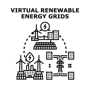 Virtual renewable energy grids connecting green power sources Ilustración de archivo
