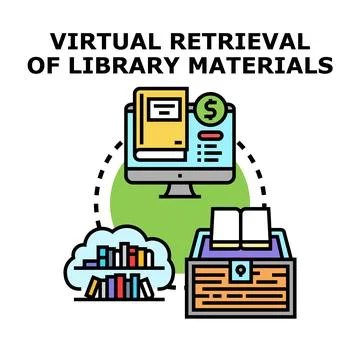 Virtual retrieval of library materials concept illustration Stock Illustration