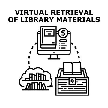 Virtual retrieval of library materials concept illustration Stock Illustration