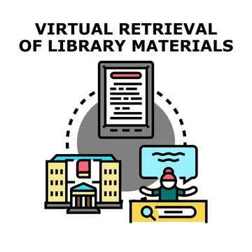 Virtual retrieval of library materials concept illustration Stock Illustration
