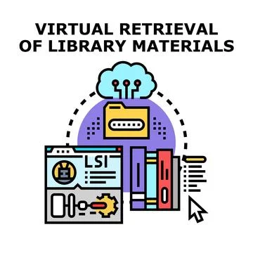 Virtual retrieval of library materials concept Stock Illustration
