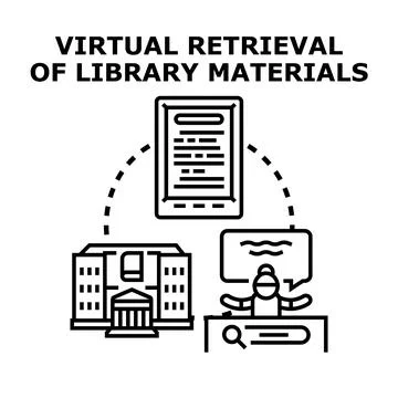 Virtual retrieval of library materials concept illustration Stock Illustration