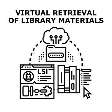 Virtual retrieval of library materials concept Stock-Illustration