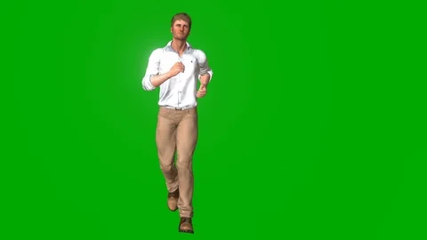 Virtual Running Man Wide (Looping): Green Screen + Matte Video stock 117057733