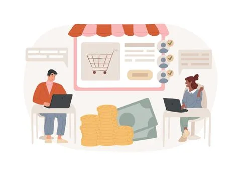 Virtual sales isolated concept vector illustration. Ilustración de archivo