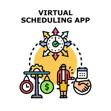 Virtual scheduling application managing time and resources efficiently Stock Illustration