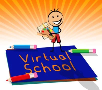Virtual School Displays Learning And Education 3d Illustration Illustrazione stock