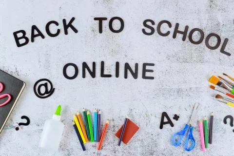 Virtual school learning concept. Back to school online. Stock Photos