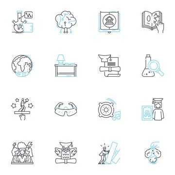 Virtual school linear icons set. Online, Virtual, E-learning, Distance, Remote Stock Illustration