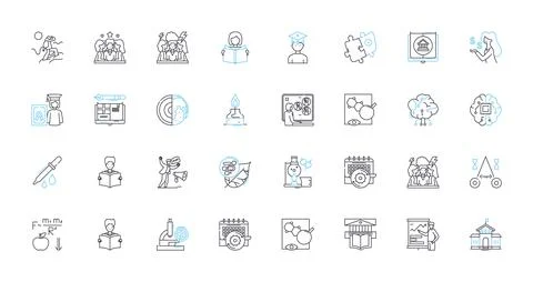 Virtual school linear icons set. Online, Virtual, E-learning, Distance, Remote Stock Illustration