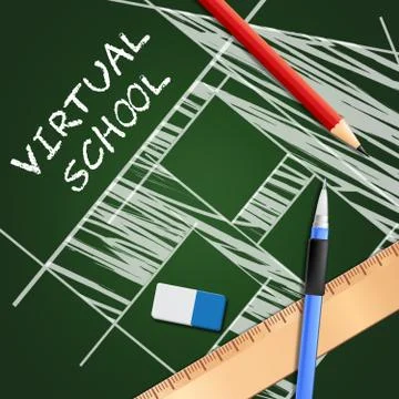 Virtual School Represents Learning And Education 3d Illustration Stock Illustration