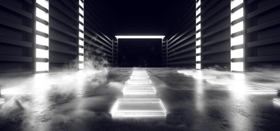 Virtual Sci Fi Smoke Futuristic Neon Laser Spaceship Future Dark Corridor Glo Illustrazione stock