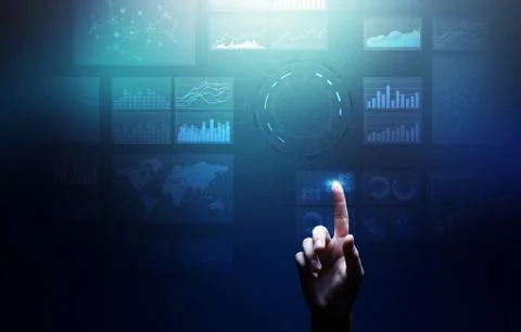 Virtual screen business intelligence dashboard, analytics and big data 스톡 사진