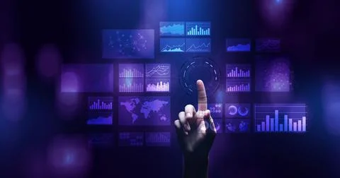 Virtual screen business intelligence dashboard, analytics and big data techno Fotos Stock