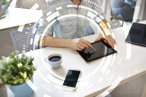 Virtual screen business, technology and internet concept. Stock Photos