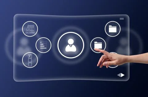 Virtual screen with database, documentation, checklists, archive. Stock Photos