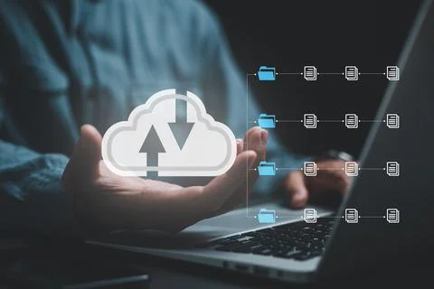 Virtual screen displaying folder icon and automation software Stock Photos