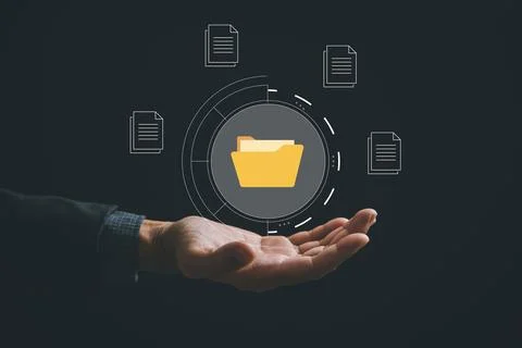 Virtual screen displaying folder icon and automation software Foto stock