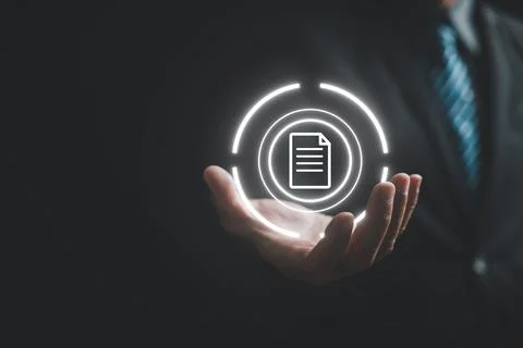 Virtual screen displaying folder icon and automation software Stock Photos
