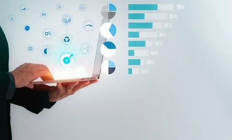 Virtual screen with hands typing on the keyboard Stock Photos