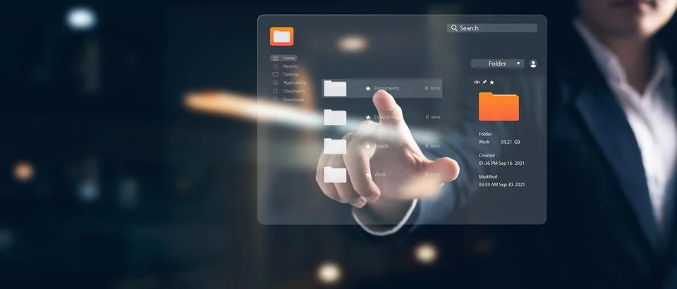Virtual screen icon Document Management System(DMS), business developer han.. Stock Photos
