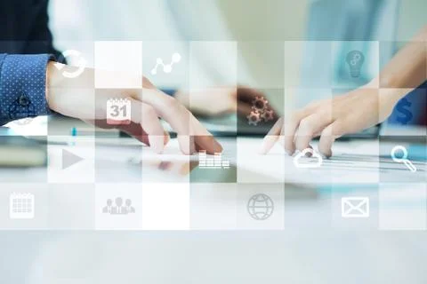 Virtual screen interface with applications icons. APPS. Technology concept. Illustrazione stock