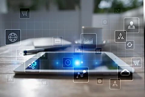 Virtual screen interface with applications icons. APPS. Technology concept. 库存照片