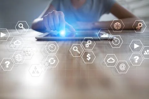 Virtual screen interface with applications icons. APPS. Strategy planning Stock-Fotos