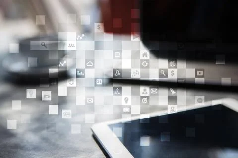 Virtual screen interface with applications icons. APPS. Strategy planning Stockfoto's