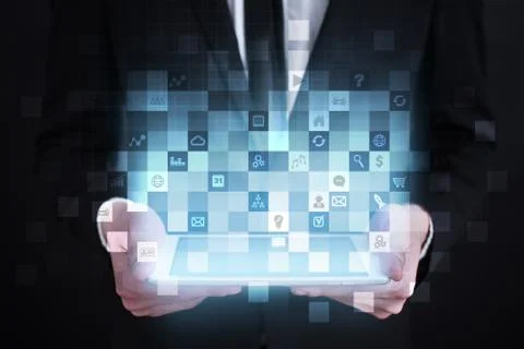 Virtual screen interface with applications icons. APPS. Strategy planning Stock-Fotos