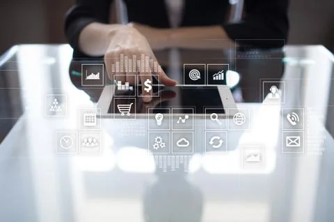 Virtual screen interface with applications icons. APPS. Strategy planning Stockfoto's