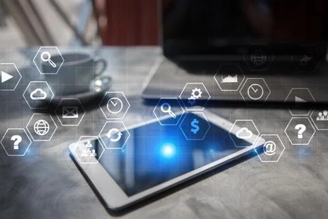 Virtual screen interface with applications icons. APPS. Strategy planning Stockfoto's