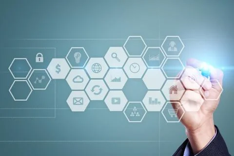 Virtual screen interface with applications icons. APPS. Strategy planning Stock-Fotos