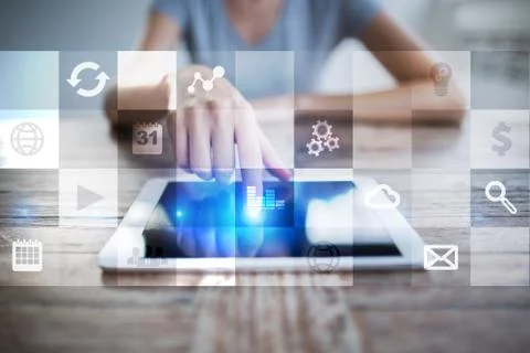 Virtual screen interface with applications icons. APPS. Strategy planning Stock-Fotos