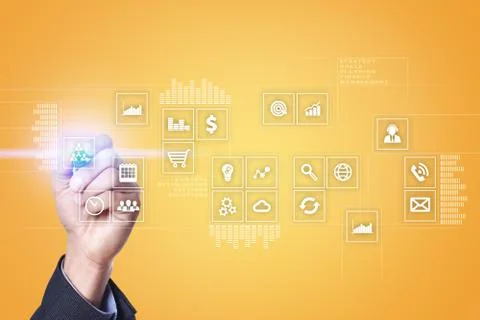 Virtual screen interface with applications icons. APPS. Strategy planning Stock-Fotos