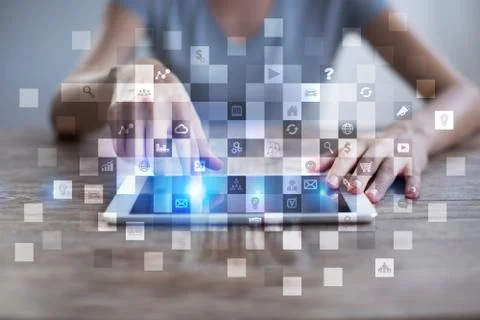 Virtual screen interface with applications icons. APPS. Strategy planning Stock-Fotos