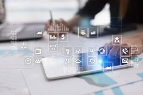 Virtual screen interface with applications icons. APPS. Strategy planning Stock-Fotos