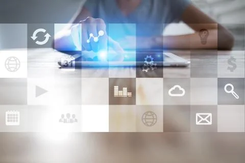 Virtual screen interface with applications icons. APPS. Strategy planning Fotos Stock