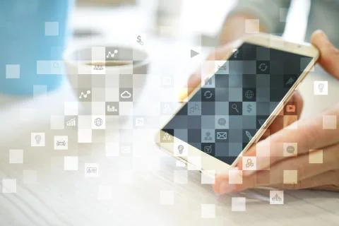 Virtual screen interface with applications icons. APPS. Strategy planning Stock-Fotos